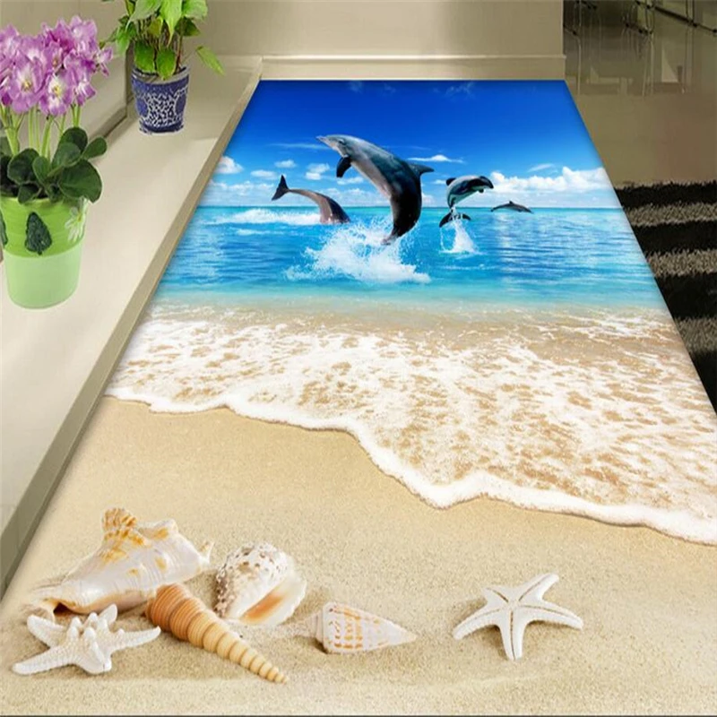 beibehang dolphin beach 3D Custom papel de parede mural wallpaper wear nonslip waterproof thickened self-adhesive PVC wall paper |