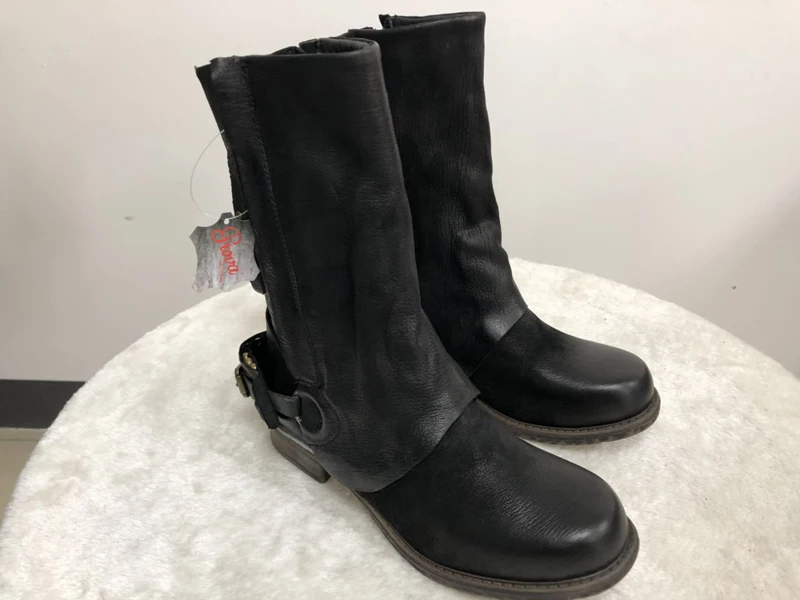 Prova Perfetto, зимние женские сапоги, старая кожа, внутренний мех, теплые, Bota, пряжка, модные, до середины икры, мотоциклетные сапоги, большие размеры
