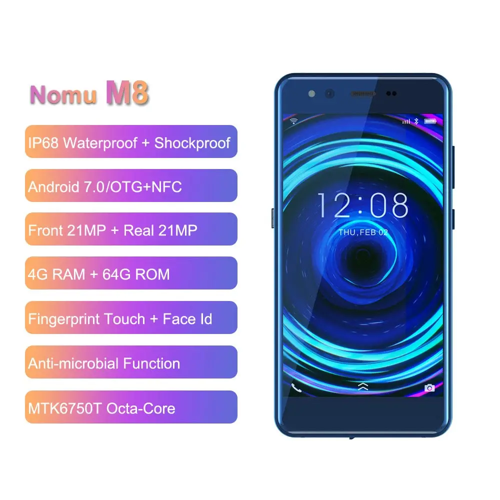 IP68 Водонепроницаемый ному M8 4G смартфон 4 Гб + 64 5 2 &quotAndroid 7 0 MTK6750T Octa Core Dual Камера 21.0MP