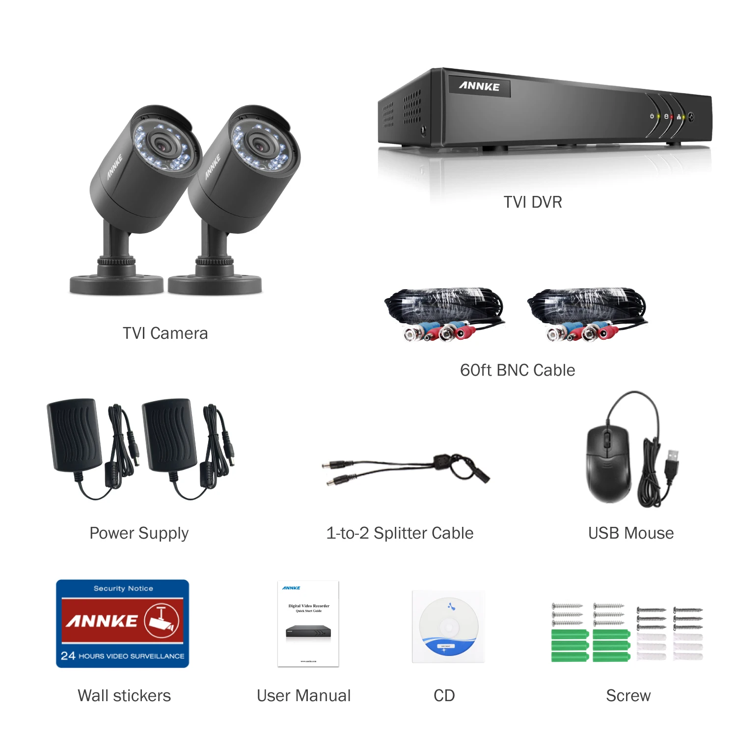 ANNKE 4CH HD 720 P 5в1 1080N DVR 2шт 1500TVL наружная Всепогодная ИК камера наблюдения ночного