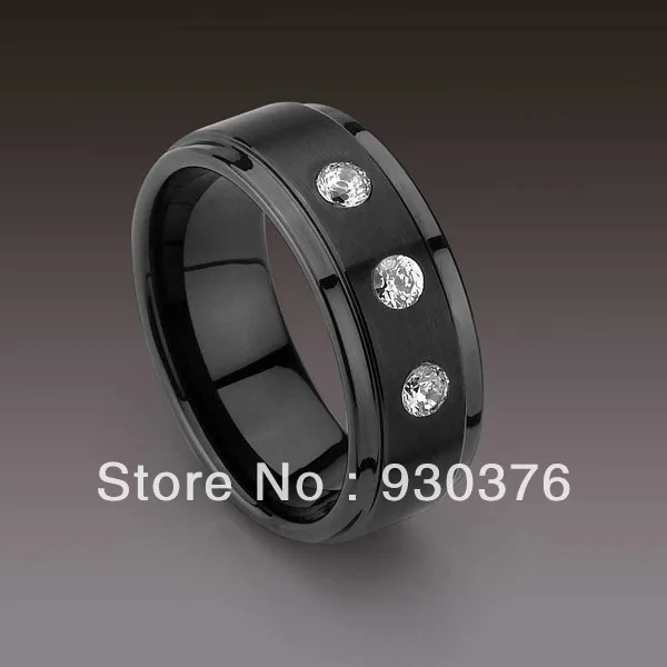 Customize Jewelry Free shipping engrave 8MM Tungsten Black Ring Three Clear CZ stone ring | Rings