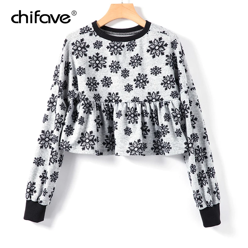 Chifave 2018 женская футболка Женская мода плюс размер Снежный принт Рождественская