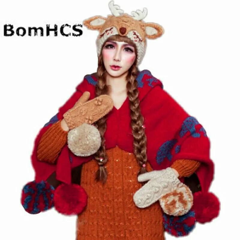 BomHCS Fawn облегающая шапка + перчатки костюм 100% ручной работы вязаная зимняя теплая