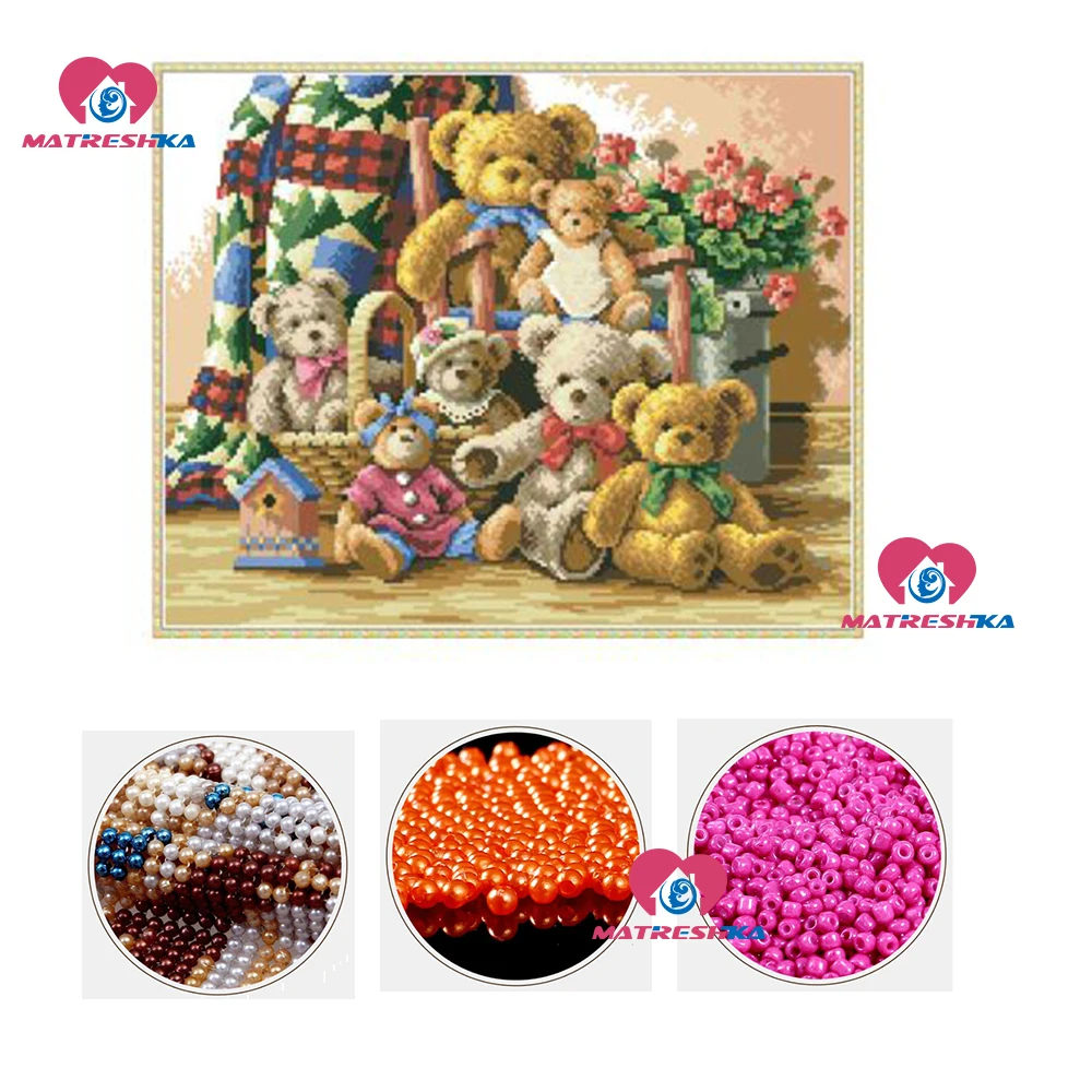 diy beads embroidery Bear family beadwork home decor beaded cross stitch crafts needlework kits accessories diy pearl embroidery