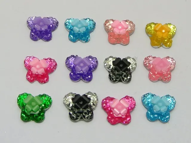 100 смешанных цветов с плоской задней поверхностью из смолы кабошоны бабочкой 10х8