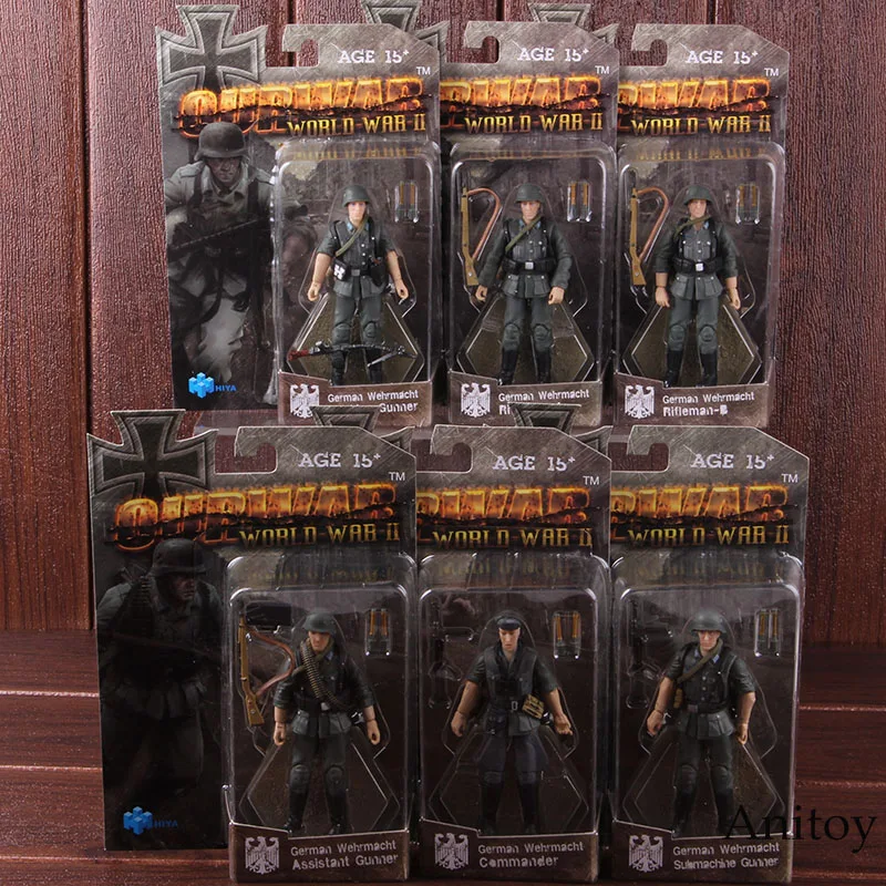 German Wehrmacht Army Soliders Rifleman A/B Commander Action Figure 1/18 Scaled PVC Collectible Model Toy 6pcs/set