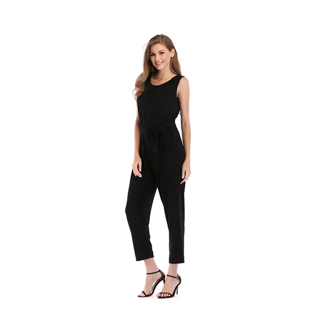 2018 Women Sleeveless Jumpsuits Solid Slim Waist Female Elegant Bodysuits O-neck OL Rompers Playsuits Long Pants | Женская одежда