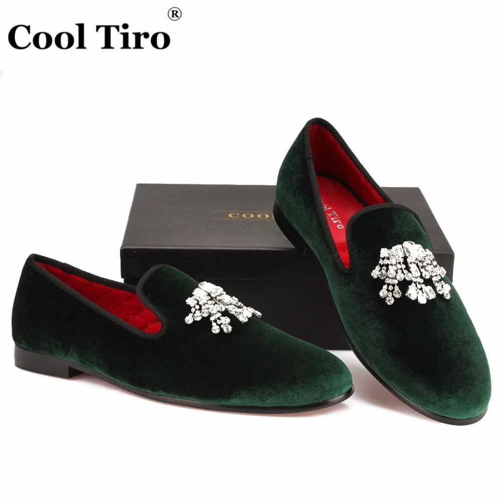Cool TIRO/ зеленый модные мужские бархатные лоферы на плоской подошве без шнуровки Повседневная Diamond Flower обувь для вождения мокасины для вечеринок Размер 38–47