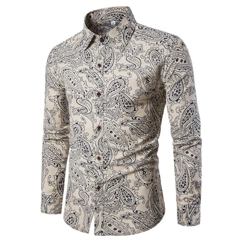 Shirt 2 Этнический стиль Мужские рубашки с длинным рукавом Мужская винтажная блуза с принтом Праздничная Повседневная блуза модная мужская элегантная вечерние рубашка большого размера 5XL - Цвет: Shirt 2