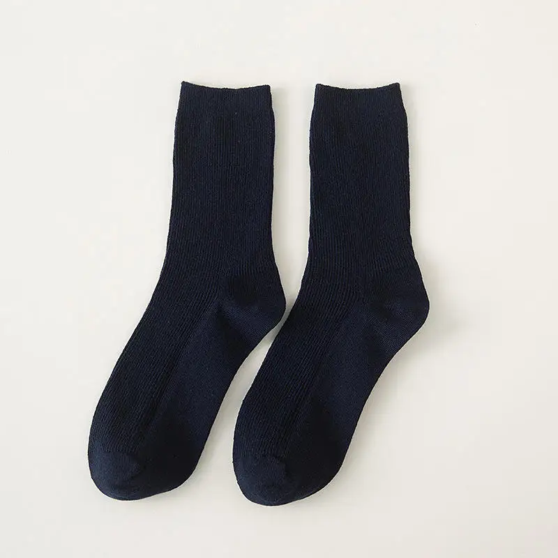 Pure NavyBlue Простые высокие носки в японском и корейском стиле для школьниц, однотонные вязаные хлопковые длинные свободные носки с двойными спицами - Цвет: Pure NavyBlue