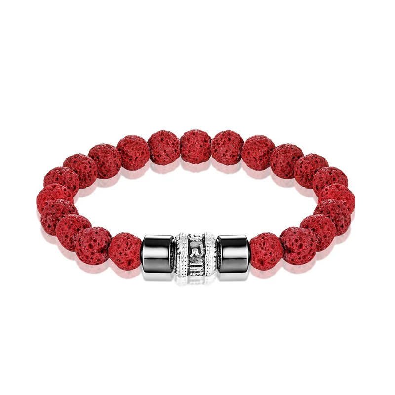 Модный мужской браслет из натурального камня 8 мм с вулканизированными бусинами