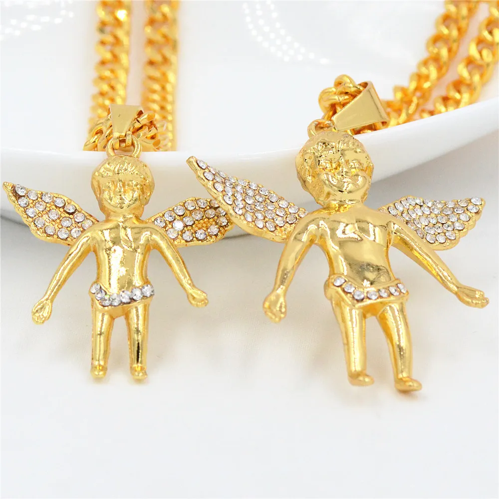 Uodesign Стразы подвеска крыло со сверкающими углами с золотым ангелом хип-хоп