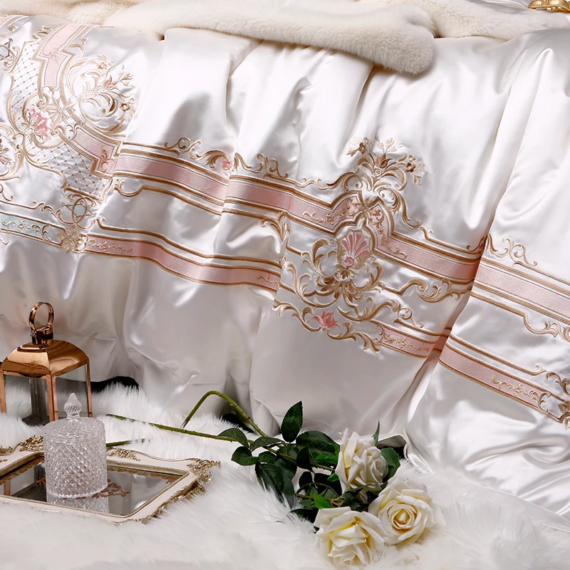 Белая Роскошная вышивка 100 S Египетский хлопок свадебные комплекты постельного