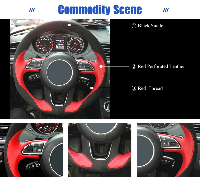 Черная замша красные кожаные Руль Обложка для Audi Q3 Q5 2013