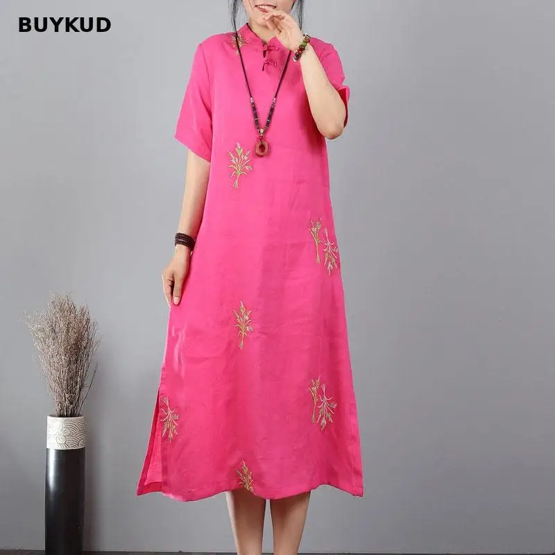 BUYKUD 2018 Новый стенд воротник Изделие из хлопка с короткими рукавами льняные
