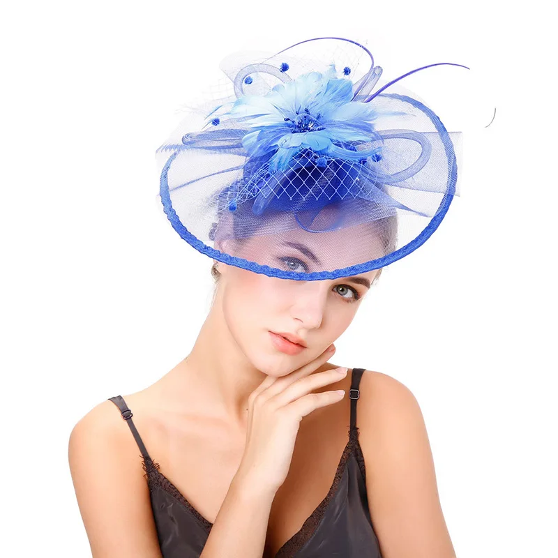 FGHGF Fascinators Шапки для Для женщин цветок сетка ленты перо оголовье дамы Hairclip девушка Race Дерби Свадебные Чай вечерние Головные уборы