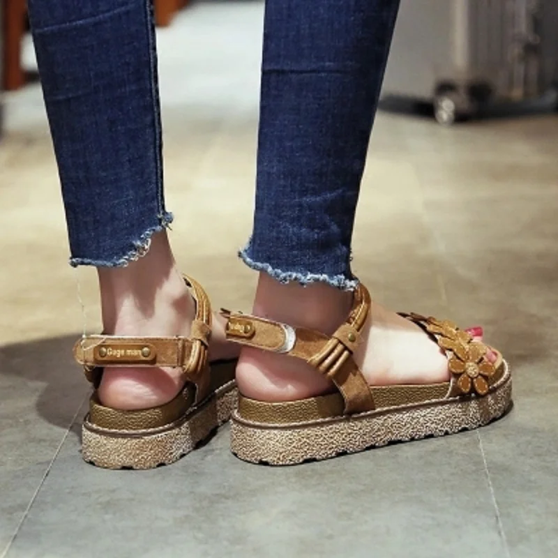 2018 nuevo verano suelto plataforma уступает grueso sandalias романас mujer Кориа moda flor playa Sandalias Zapatos| |