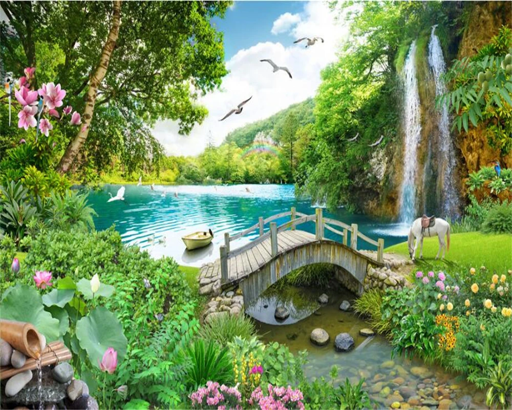 Обои на заказ домашний декор Ультра HD Xanadu Wonderland мост пейзаж гостиная ТВ фотообои