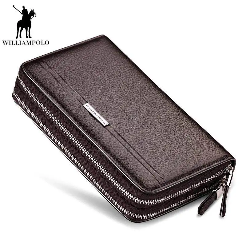 Мужской кошелек WILLIAMPOLO винтажный однотонный клатч из натуральной кожи с двойной