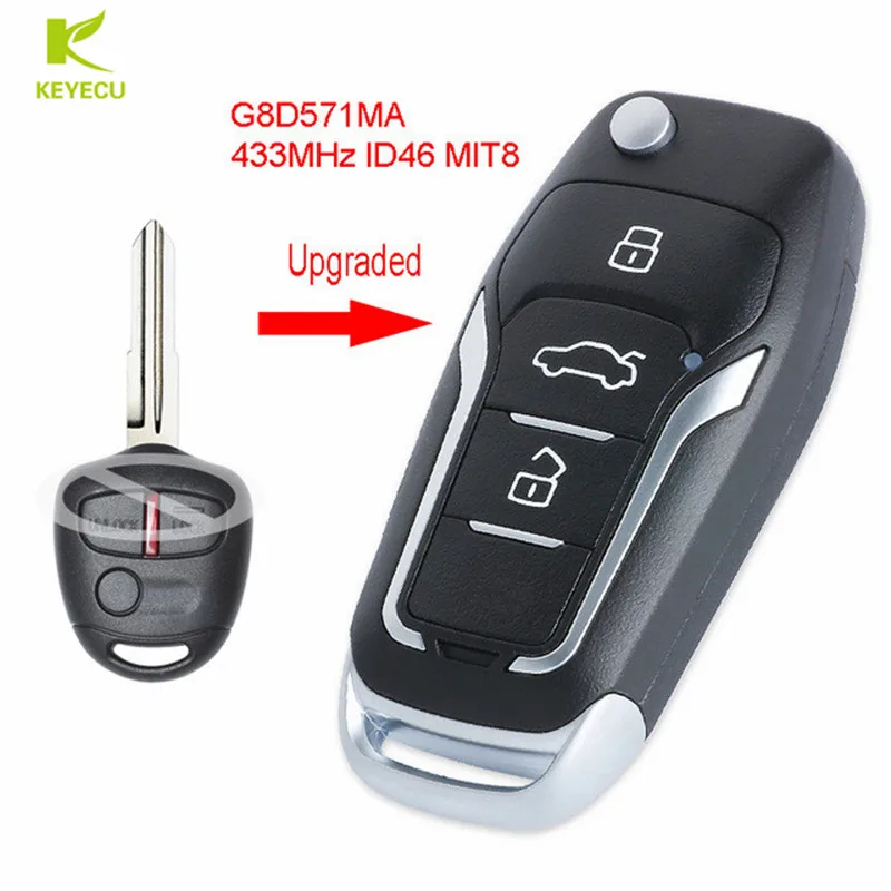 Обновленная флип-карта KEYECU с тремя кнопками 433 МГц ID46 для Mitsubishi Triton ML и MN Series 07/2006 -