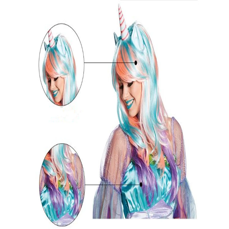 Хэллоуин леди Единорог красочные поддельные волосы Косплей Burberr облако аниме