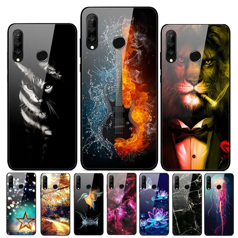 Для huawei P30 Lite чехол из закаленного стекла с принтом задняя крышка Жесткий чехол для Coque huawei P30 Lite чехол для телефона fundas P 30 лайт Pro