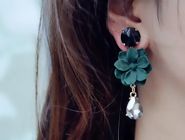 Женские серьги с кристаллами камелии NAWEILY элегантные длинные в подарок зеленым