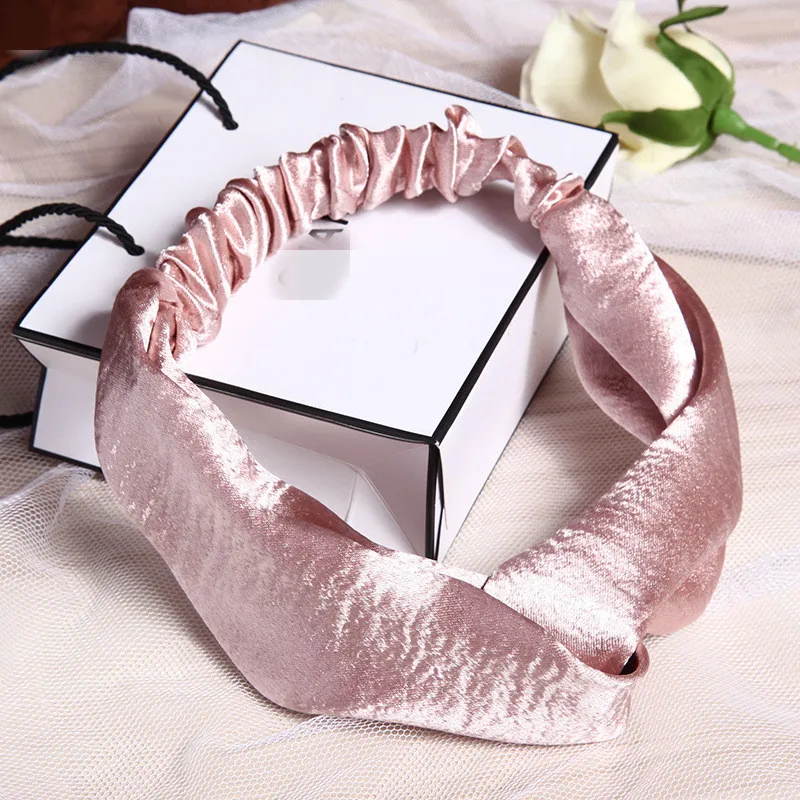 

Fashion Women Top Quality Silk Feeling Material Solid Satin Hairbands Vintage Cross Headbands Plain Fabric Elastic Band Headwear