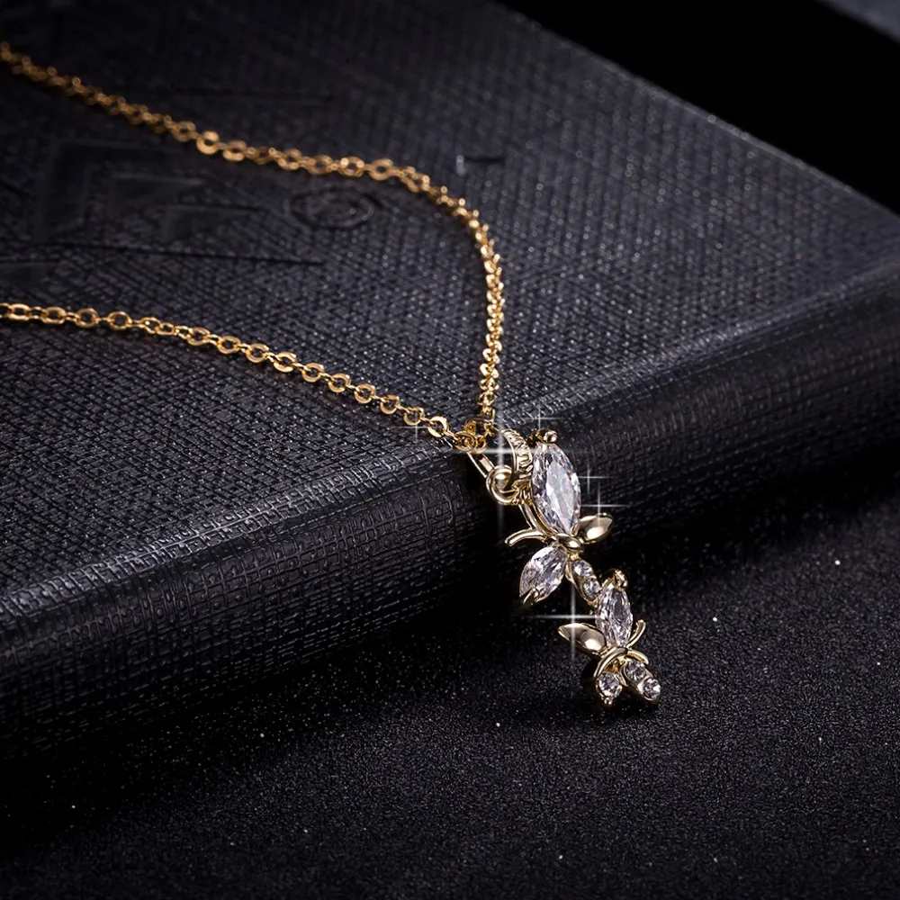 Ожерелье с двойной бабочкой и кристаллами женское многослойное геометрическое