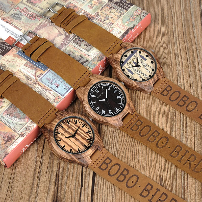 BOBO BIRD WO30 классические деревянные часы Зебра кварцевые часы с фирменным дизайном кожаные ремешки relojes mujer marca de lujo
