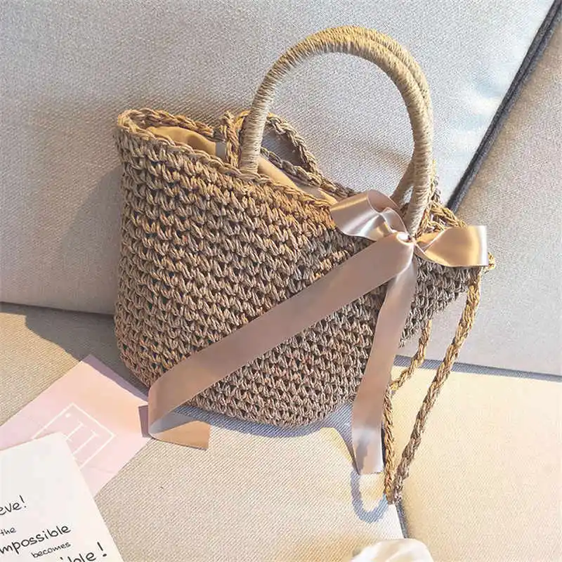 Летняя Пляжная сумка через плечо Женская Ручная соломенная Наплечная Сумка с