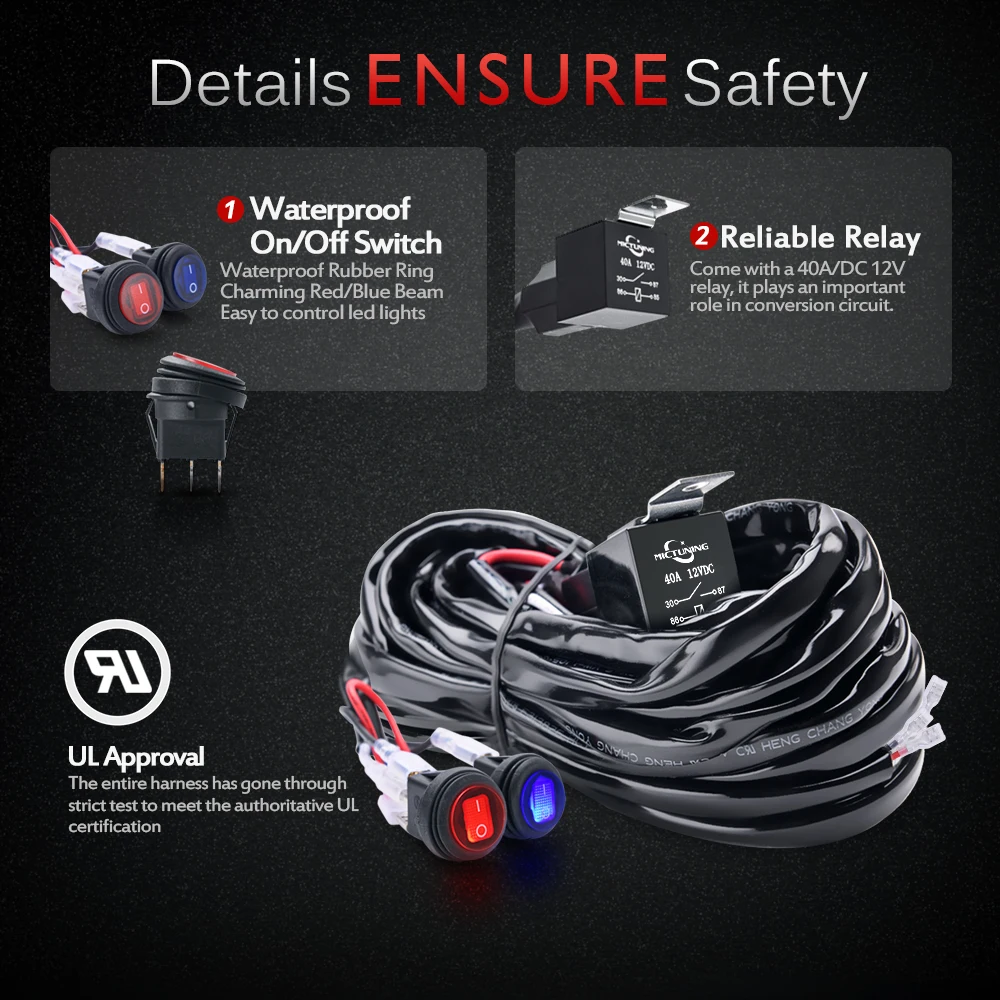 MICTUNING 16AWG Heavy Duty жгута проводов Водонепроницаемый переключатели 2 защита от