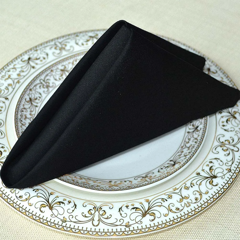 thick black Новинка, 10 шт./лот, украшение для свадебной вечеринки, хлопок, белая/красная салфетка для стола, отеля, ресторана, кафе, банкета, 19 дюймов, квадратная Складная Ткань - Цвет: thick black