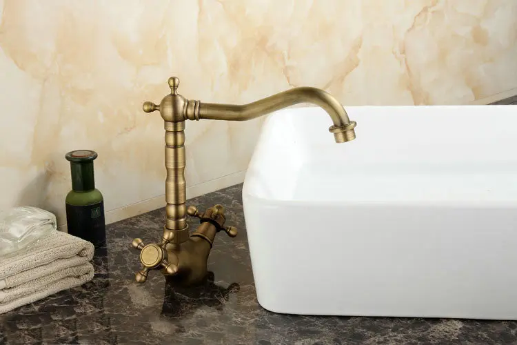 Античная латунь поворотные Кухонные смесители Ванная раковина кран-смеситель