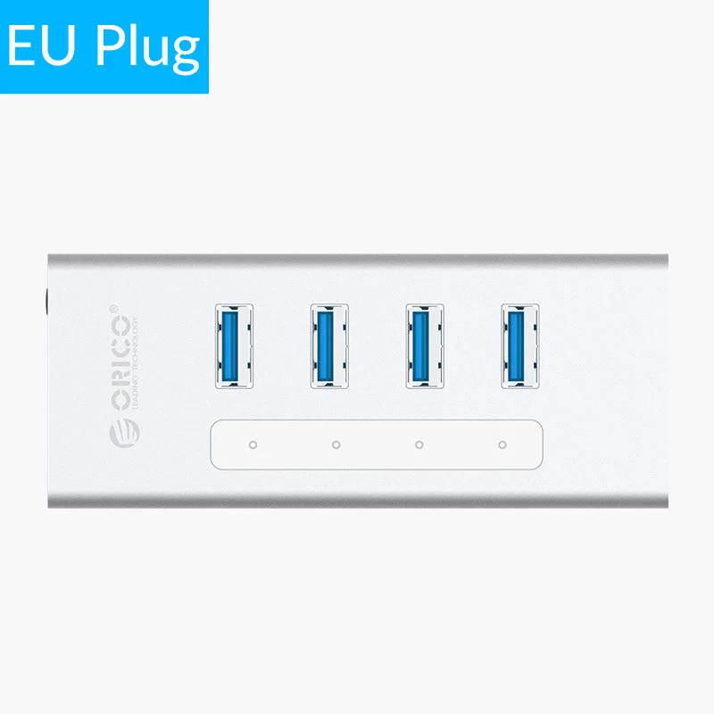 ORICO usb-хаб поддержка BC1.2 зарядка алюминиевый 4 порта USB3.0 сплиттер с 12V2A адаптер питания 1 м кабель для передачи данных для ноутбука MacBook - Цвет: Silver EU Plug