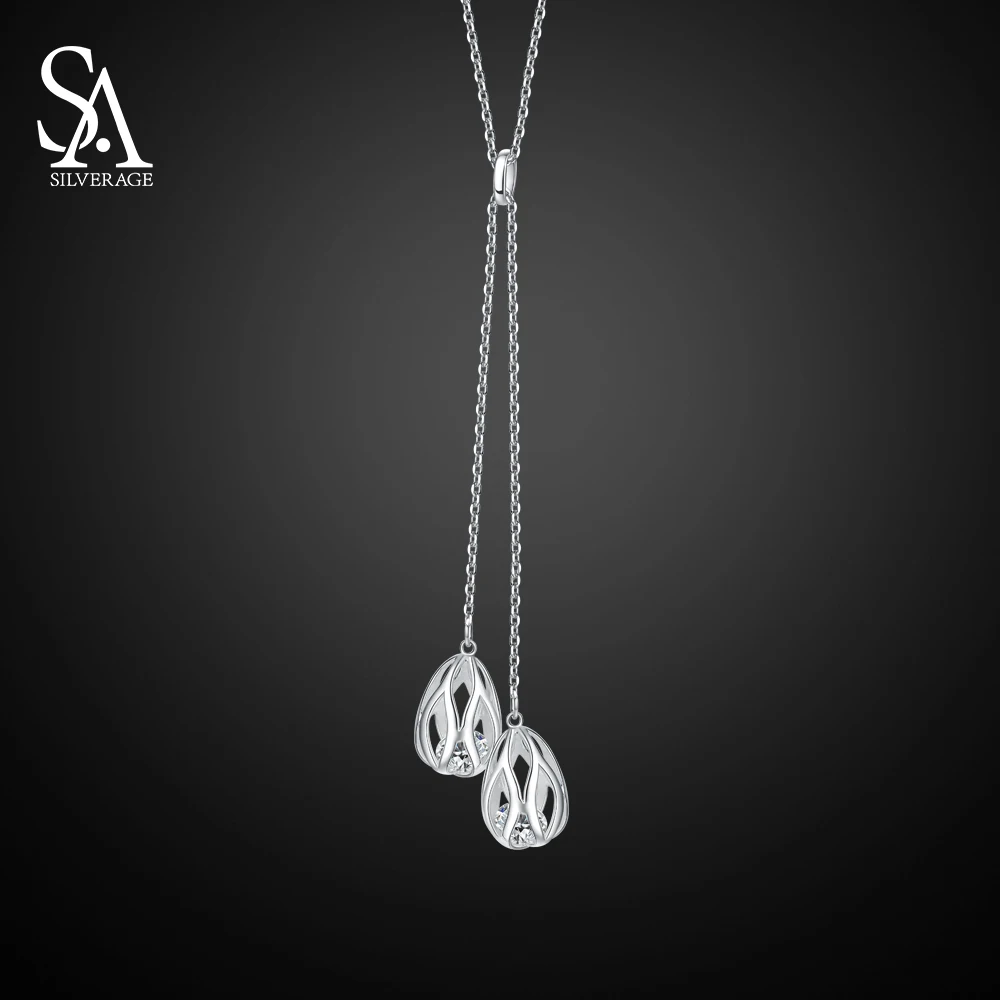 SA SILVERAGE, 925 пробы, Серебряное длинное ожерелье, Подвеска для женщин, хорошее ювелирное изделие, КАПЛЕВИДНАЯ цепочка на свитер,, новое поступление