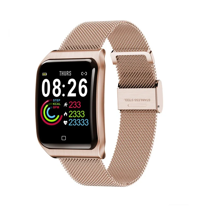 Rose Gold ONEVAN, 1,3 дюймов, умный фитнес-браслет, кровяное давление, монитор сердечного ритма, водонепроницаемый женский браслет, металлический ремешок, мужские часы - Цвет: Rose Gold