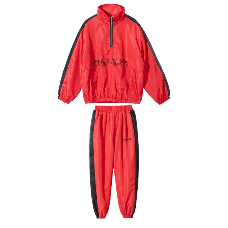 2pcs Suit Детские танцевальные костюмы в стиле хип-хоп для мальчиков, красный топ+ штаны, детский сатиновый костюм, уличная танцевальная Спортивная одежда для выступлений, Детская сценическая одежда, BL1506 - Цвет: 2pcs Suit
