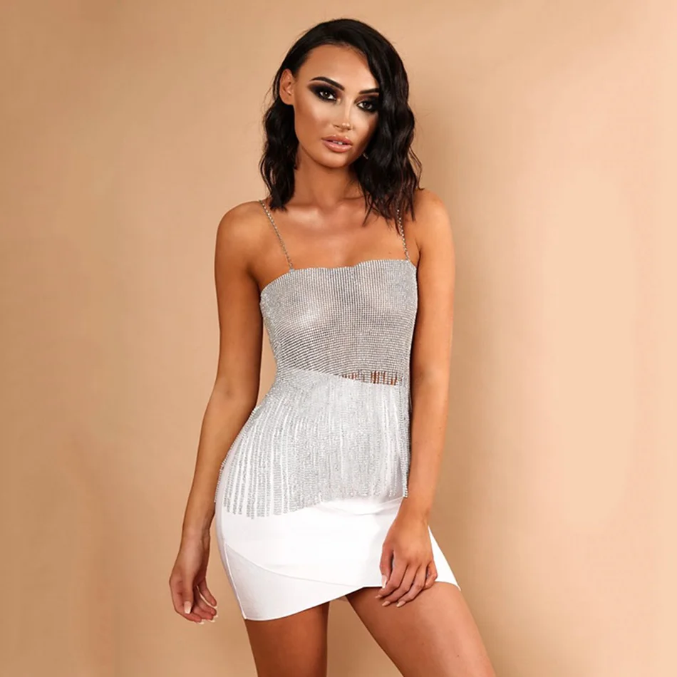 Топ женский Блестящий на бретелях спагетти без рукавов с открытой спиной и