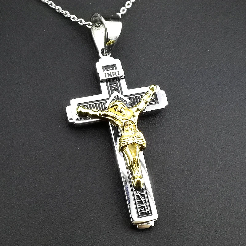 Крест AMUMIU распятие инри Иисус кулон и ожерелье из нержавеющей стали золотой цвет