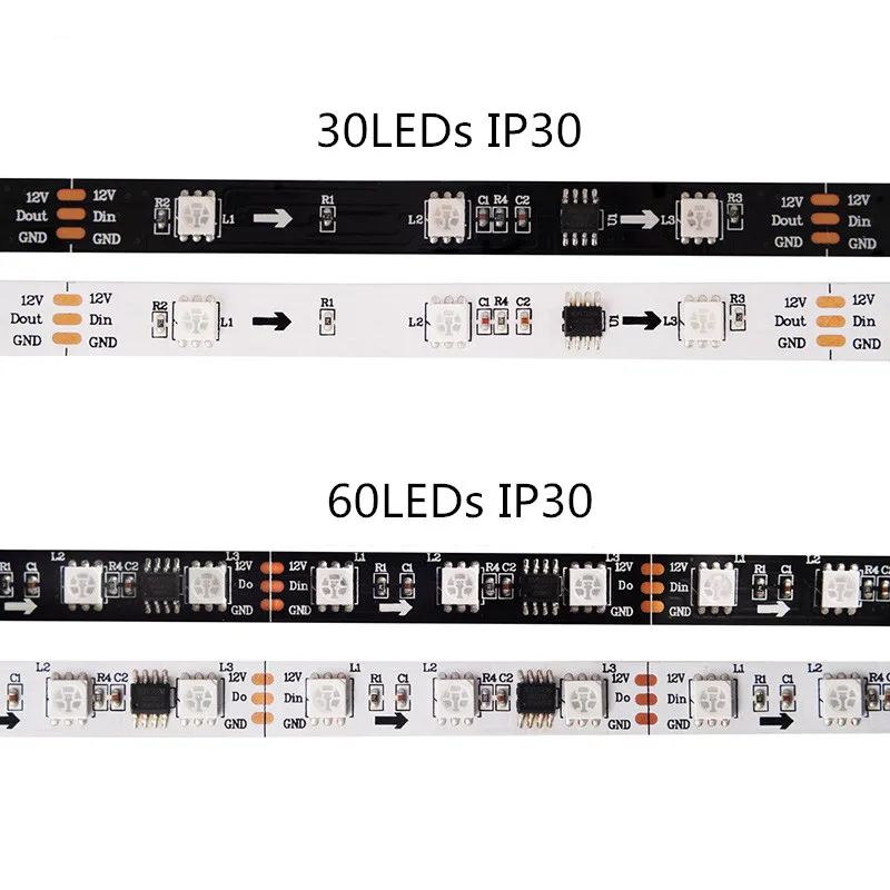 Светодиодная ленсветильник WS2811 5 м 12 В постоянного тока IP30 IP65 IP67 IP68 RGB Адресуемая 30