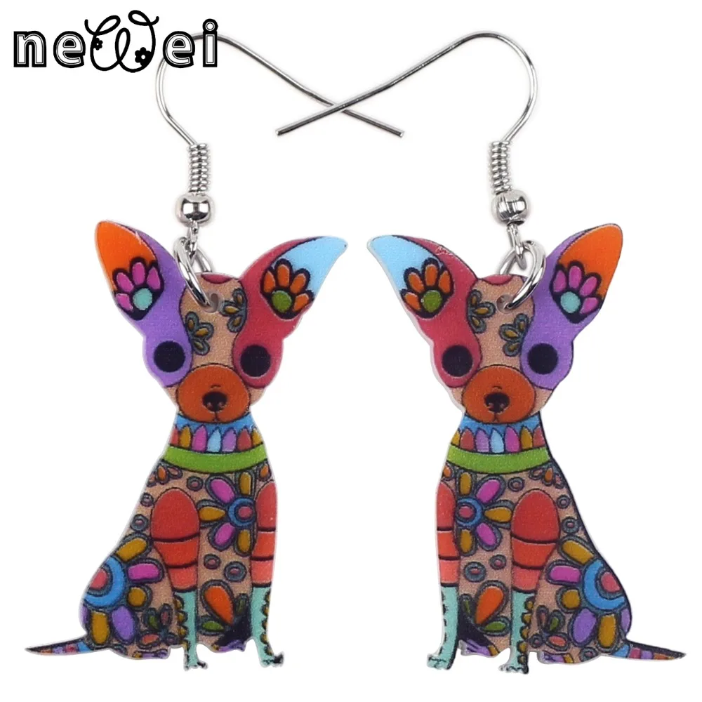 

Bonsny Statement Acrylic Novelty Sitting Chihuahua Dog Earrings Dangle Drop Fashion Animal Jewelry For Girls Women Gift Original