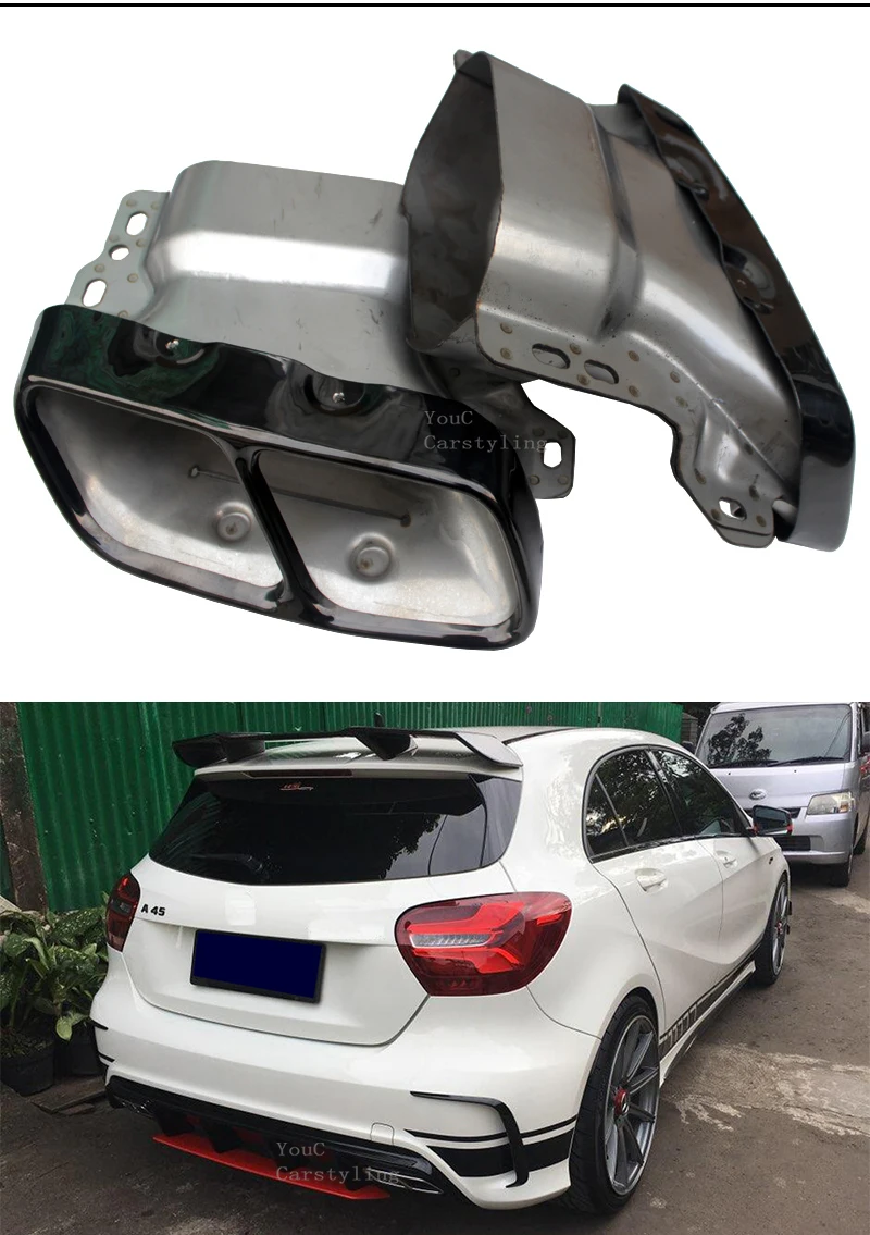 W176 AMG стильный, для заднего бампера Диффузор для губ Mercedes A класса W176 5-дверей 2012+ спойлер задней крышки с выхлопной трубы