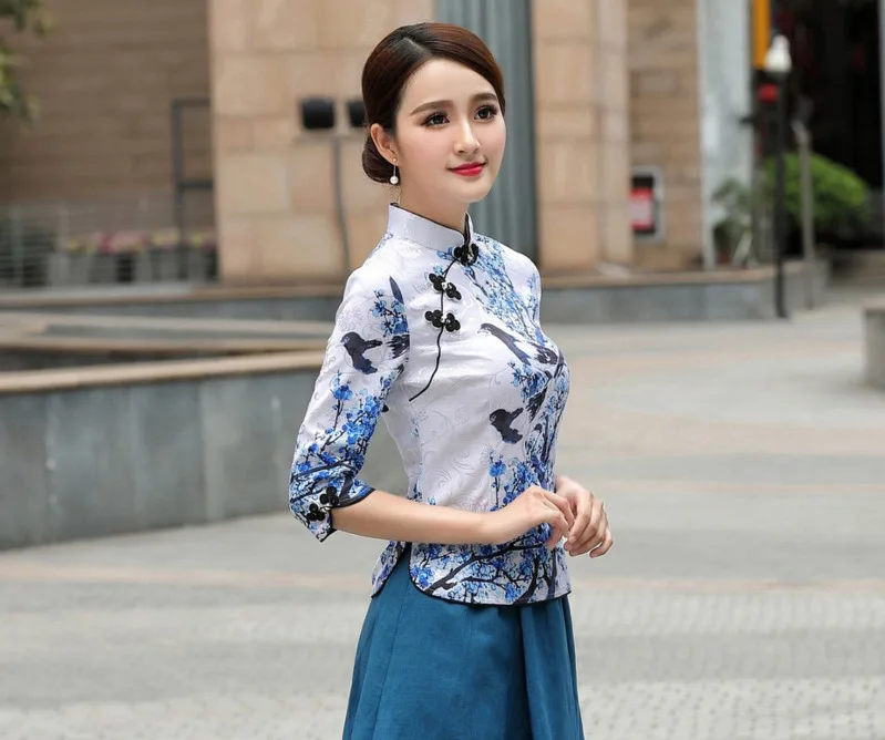 Sheng Coco 9 цветов китайские Топы Ципао Женская футболка Китай Mujer лето узор Cheongsam Китайская традиционная блуза одежда