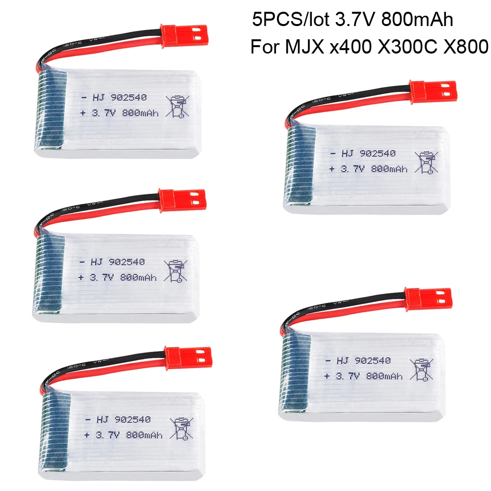 5 шт./лот lipo батарея для MJX X400 X300C X800 3 7 V 800mAh части квадрокоптера RC Drone JST plug 902540 1S
