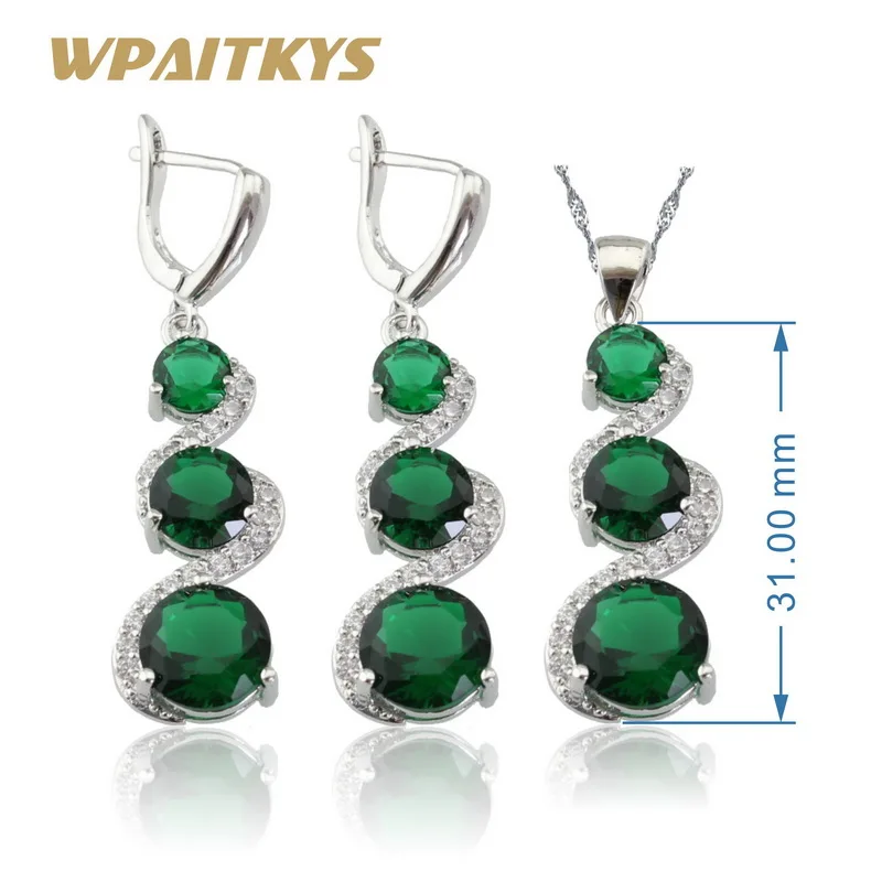Женский комплект ювелирных изделий зеленого цвета с изумрудно белым фианитом