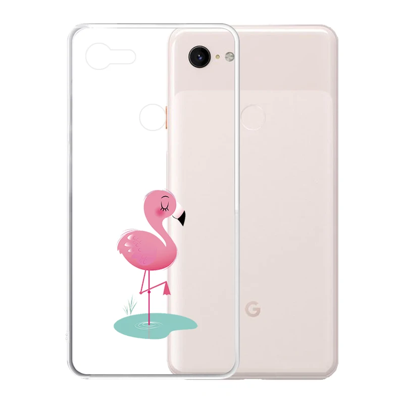 Мягкий силиконовый прозрачный ТПУ чехол для Google Pixel 4 3 XL 3A 2 Прочный с фламинго |