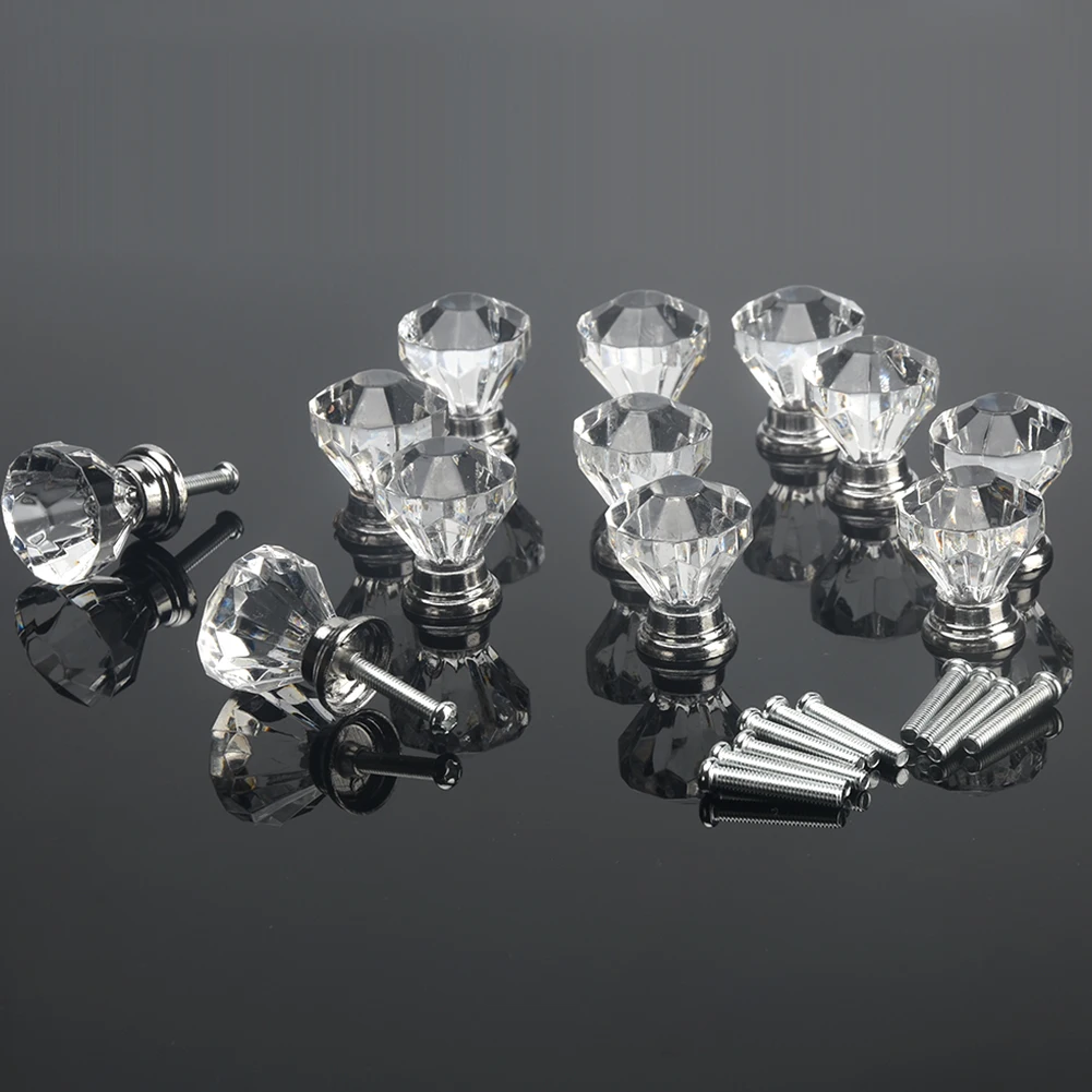 12 шт. Diamond форма Кристалл стекло ящика ручки шкафа и тянуть кухонные дверные шкаф