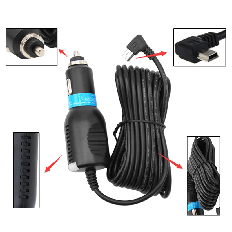 

DC 5V 2A Mini USB Car Power Charger Adapter Cable Cord For GPS Camera 3.5m Car Accessories