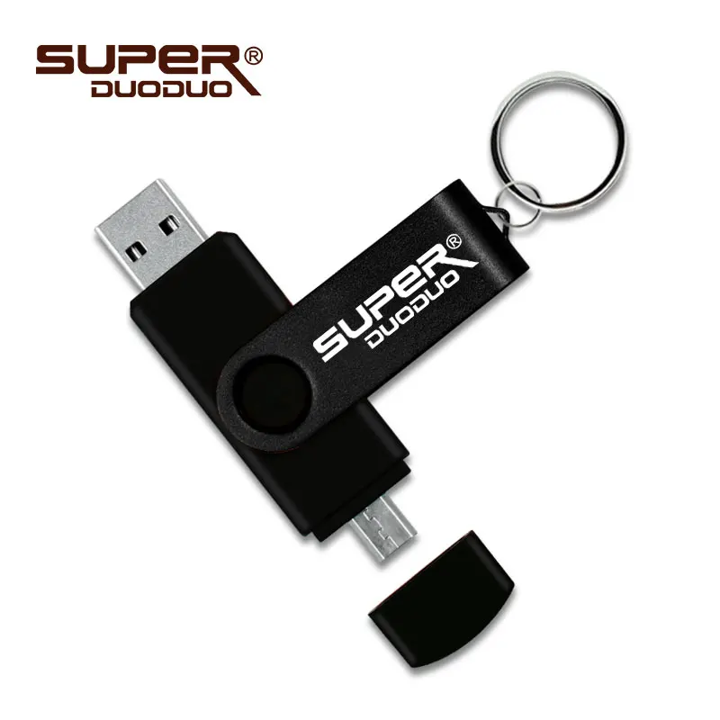 Black 2 в 1 OTG USB флеш-накопитель вращающийся флеш-накопитель 8 ГБ 16 ГБ USB 2,0 U диск 32 Гб 64 Гб 128 ГБ Флешка USB карта памяти с кольцом для ключей - Цвет: Black